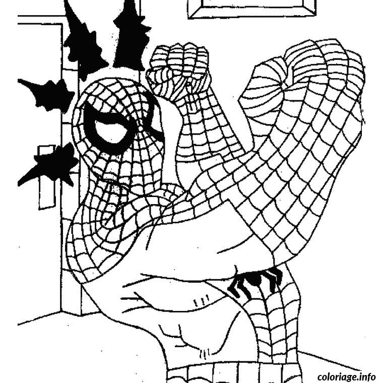Coloriage spiderman fait un jab avec sa main droite - JeColorie.com