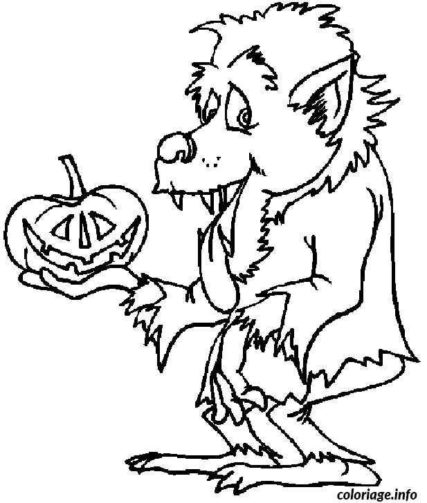 Coloriage Un loup garou avec une citrouille d Halloween  JeColorie.com
