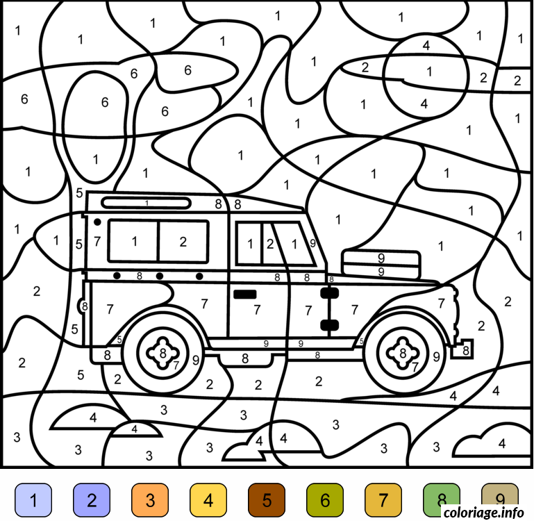 Coloriage magique voiture 4x4 jeep - JeColorie.com