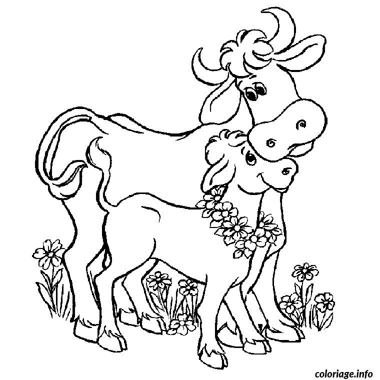 Coloriage vache veau  JeColorie.com