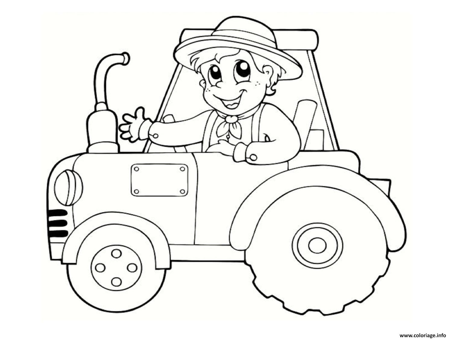 Coloriage un fermier heureux sur son tracteur - JeColorie.com