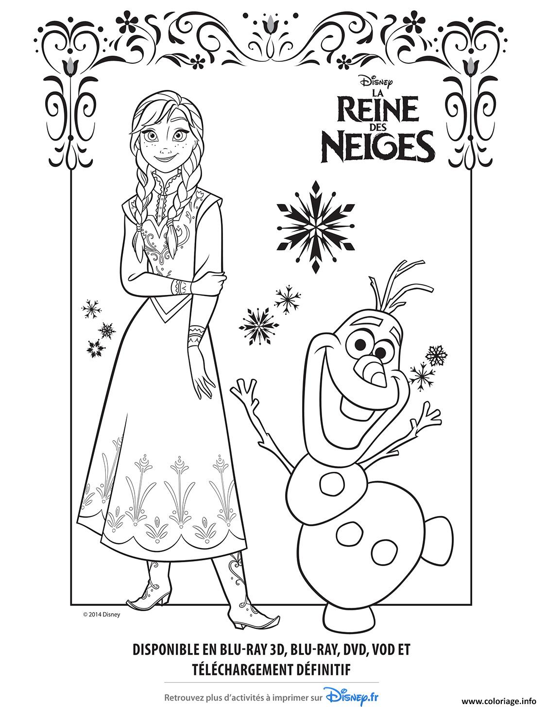 Coloriage Anna Olaf Reine Des Neiges Disney Frozen Dessin   Imprimer