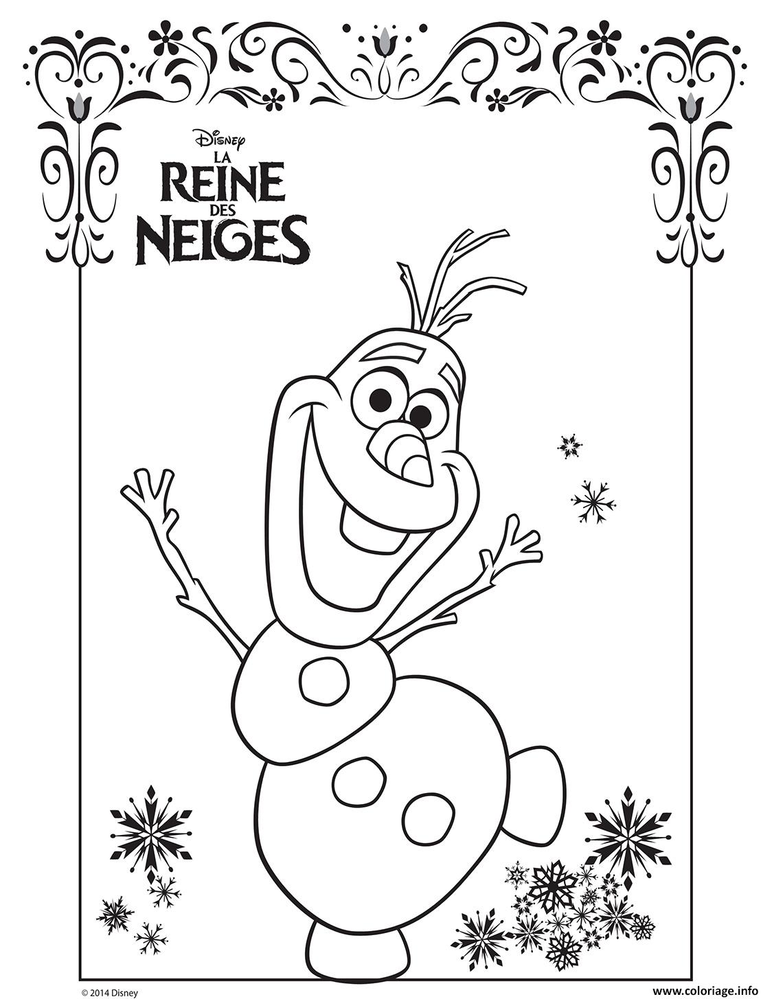 Coloriage Olaf La Reine Des Neiges Disney Frozen Dessin   Imprimer Imprimer Télécharger