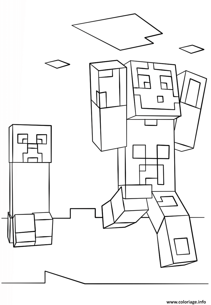 Coloriage minecraft steve and creeper  JeColorie.com