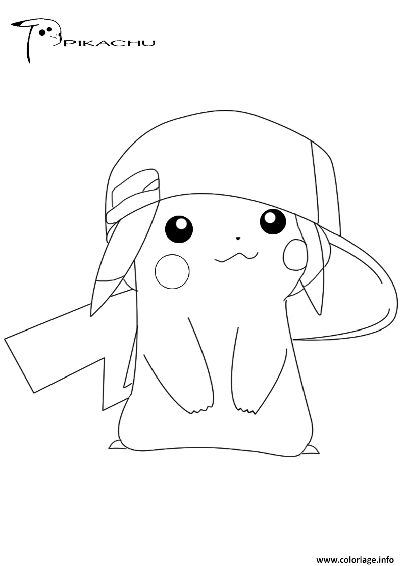 Coloriage pikachu porte la casquette de sacha  JeColorie.com