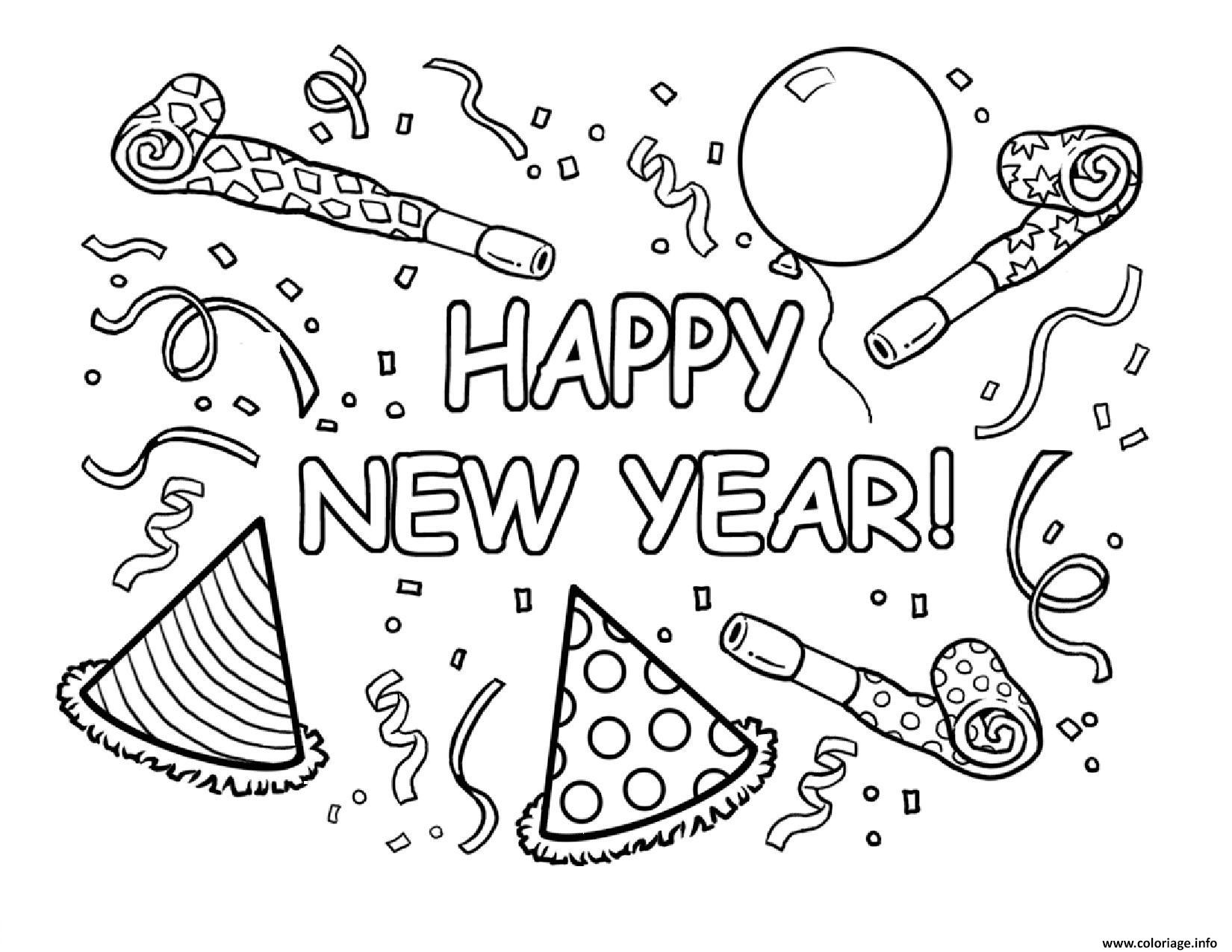 Coloriage Happy New Year Printable  JeColorie.com