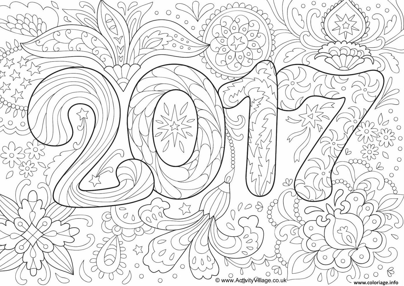 Coloriage Doodle Adulte Nouvel An 2017 Dessin   Imprimer