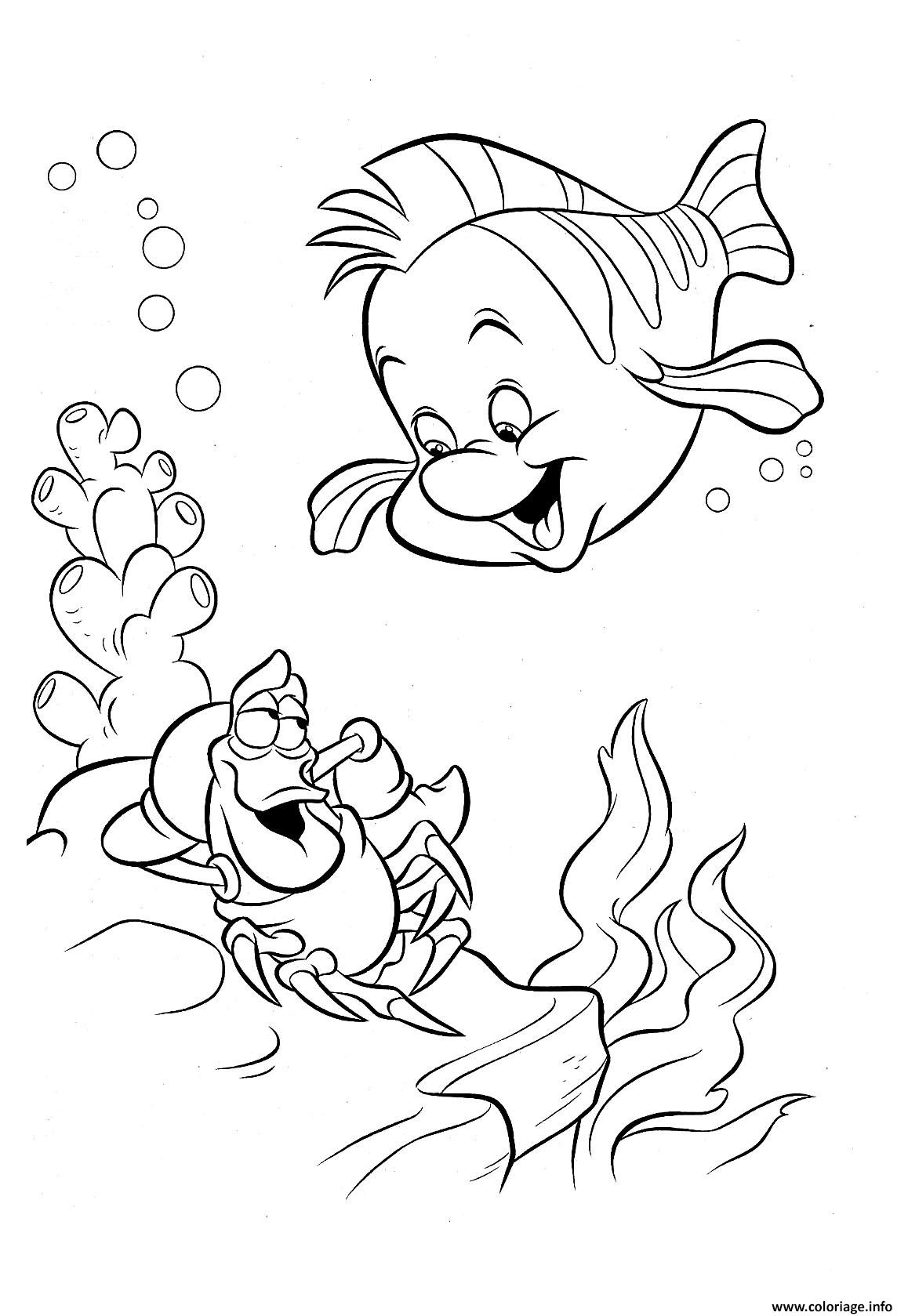 Coloriage les amis de ariel la petite sirene  JeColorie.com