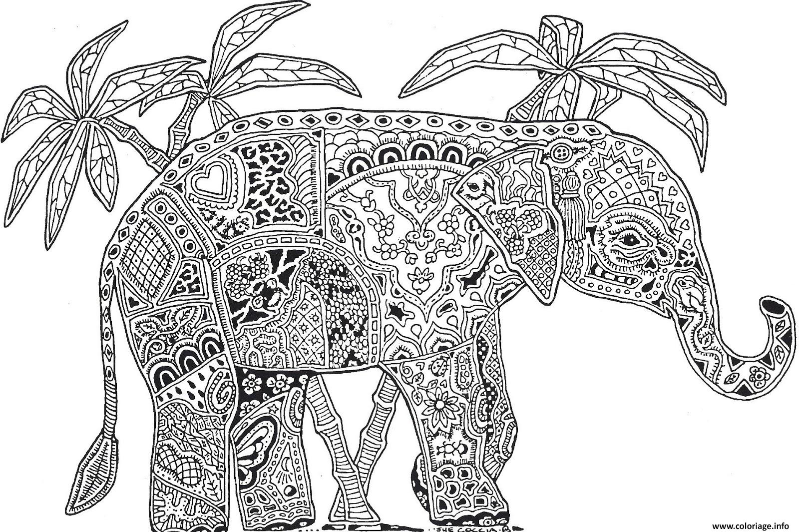 Dessin adulte animaux elephant difficile Coloriage Gratuit   Imprimer