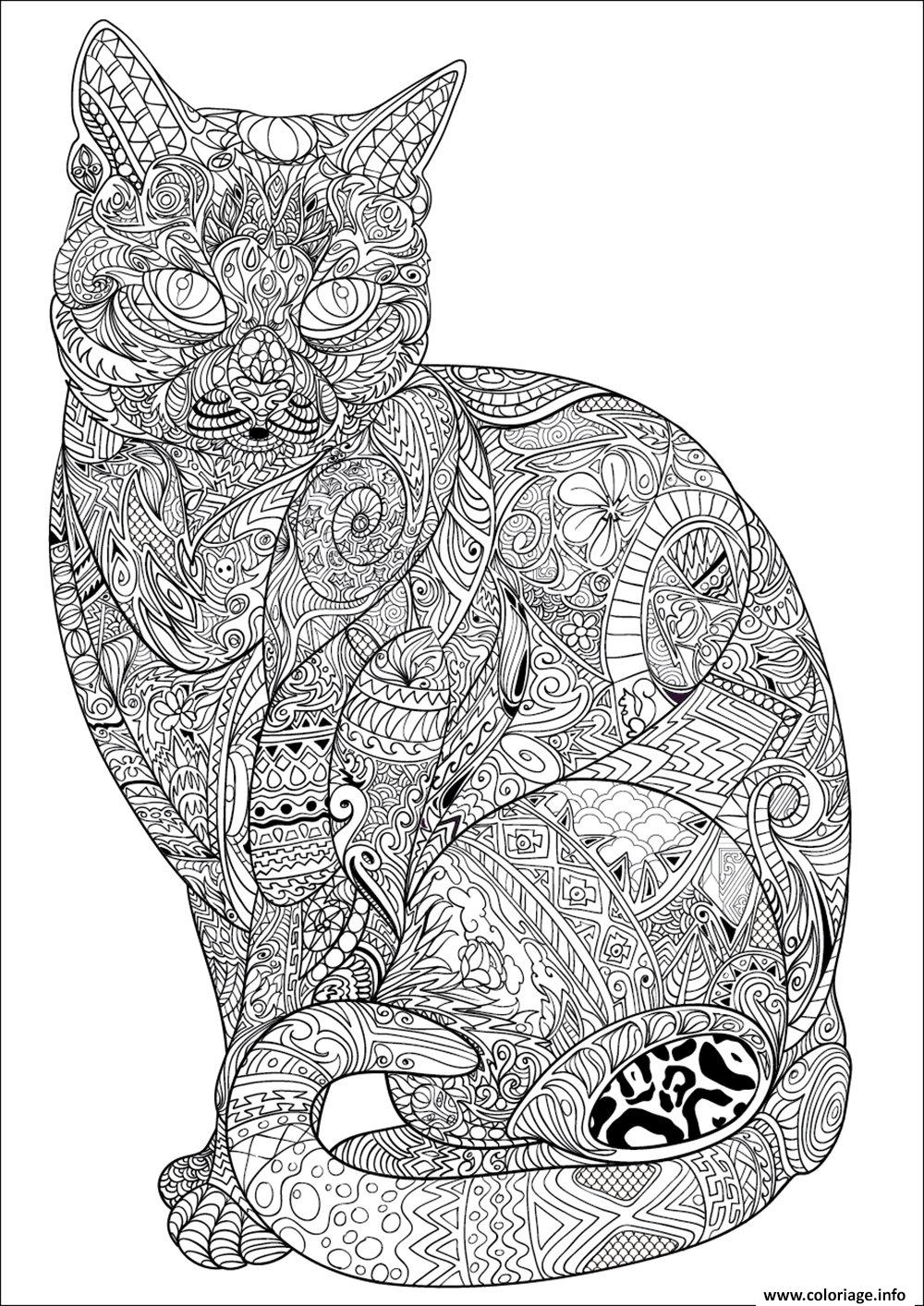 Coloriage Chat Adulte Difficile Antistress Animaux dessin