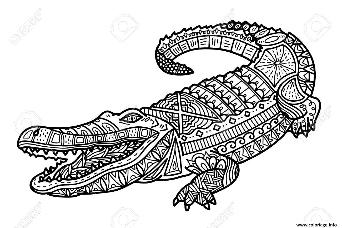 Coloriage Difficile Zentangle Crocodile Adulte Crocodile Dessin   Imprimer