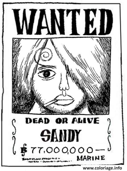 Coloriage one piece wanted sandy dead or alive  JeColorie.com