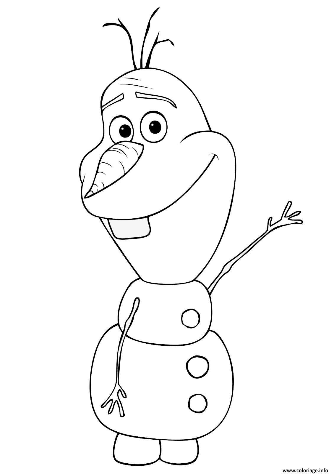 Coloriage Olaf de Frozen te fait un salut - JeColorie.com