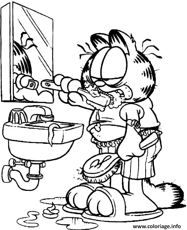 garfield qui se brosse les dents coloriage