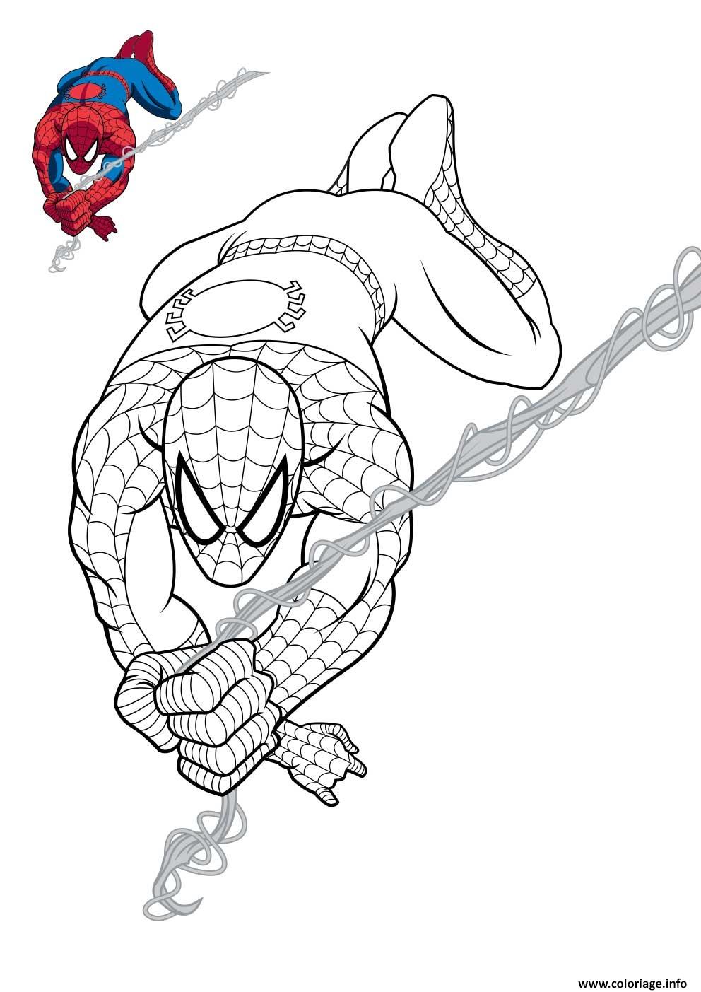 coloriage spiderman en plein action dessin