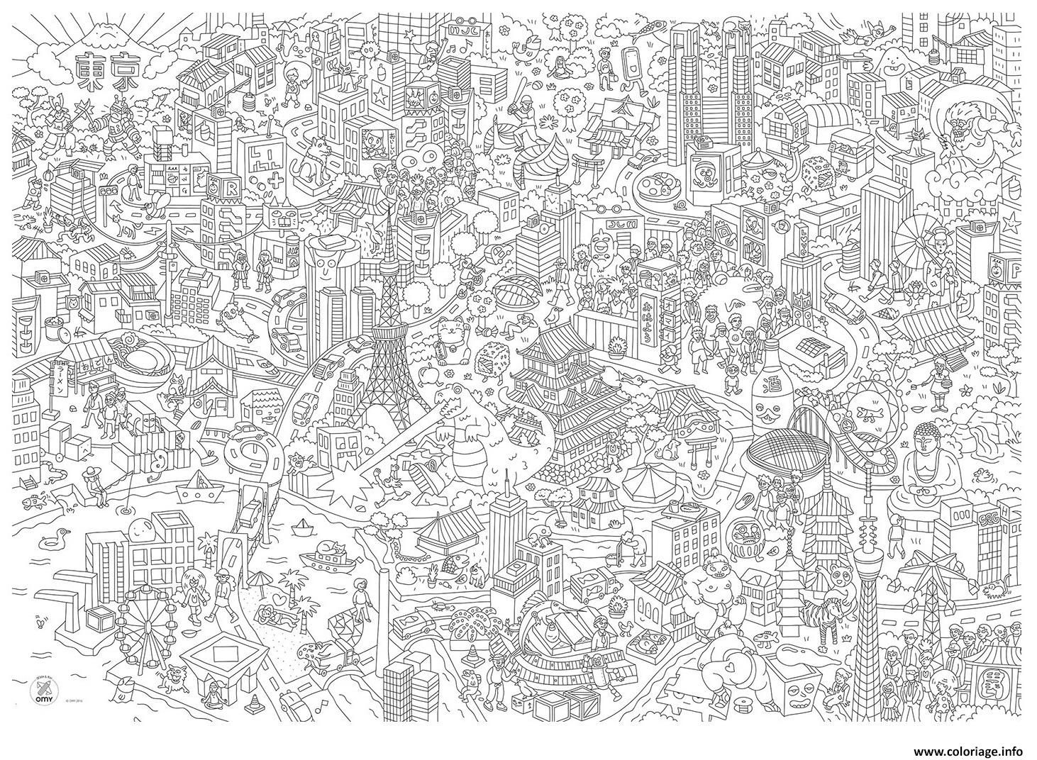 Coloriage xxl omy grand poster a colorier tokyo  JeColorie.com