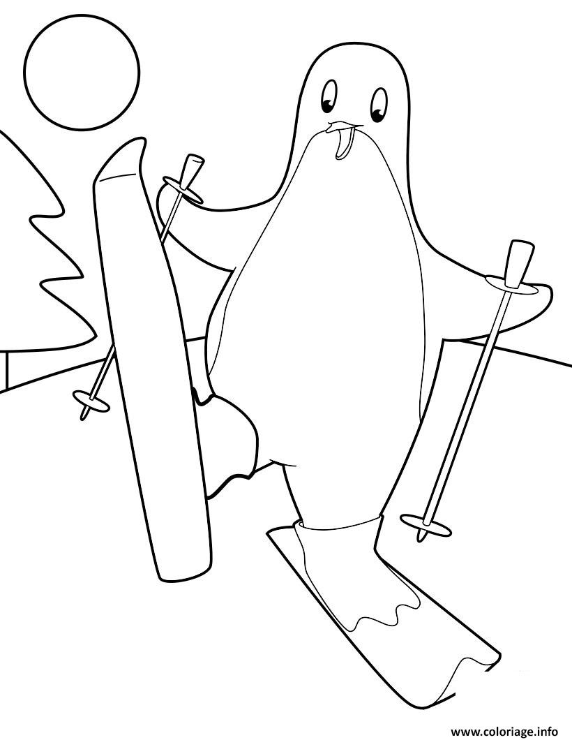 Coloriage Pingouin Qui Fait Du Ski Dessin   Imprimer