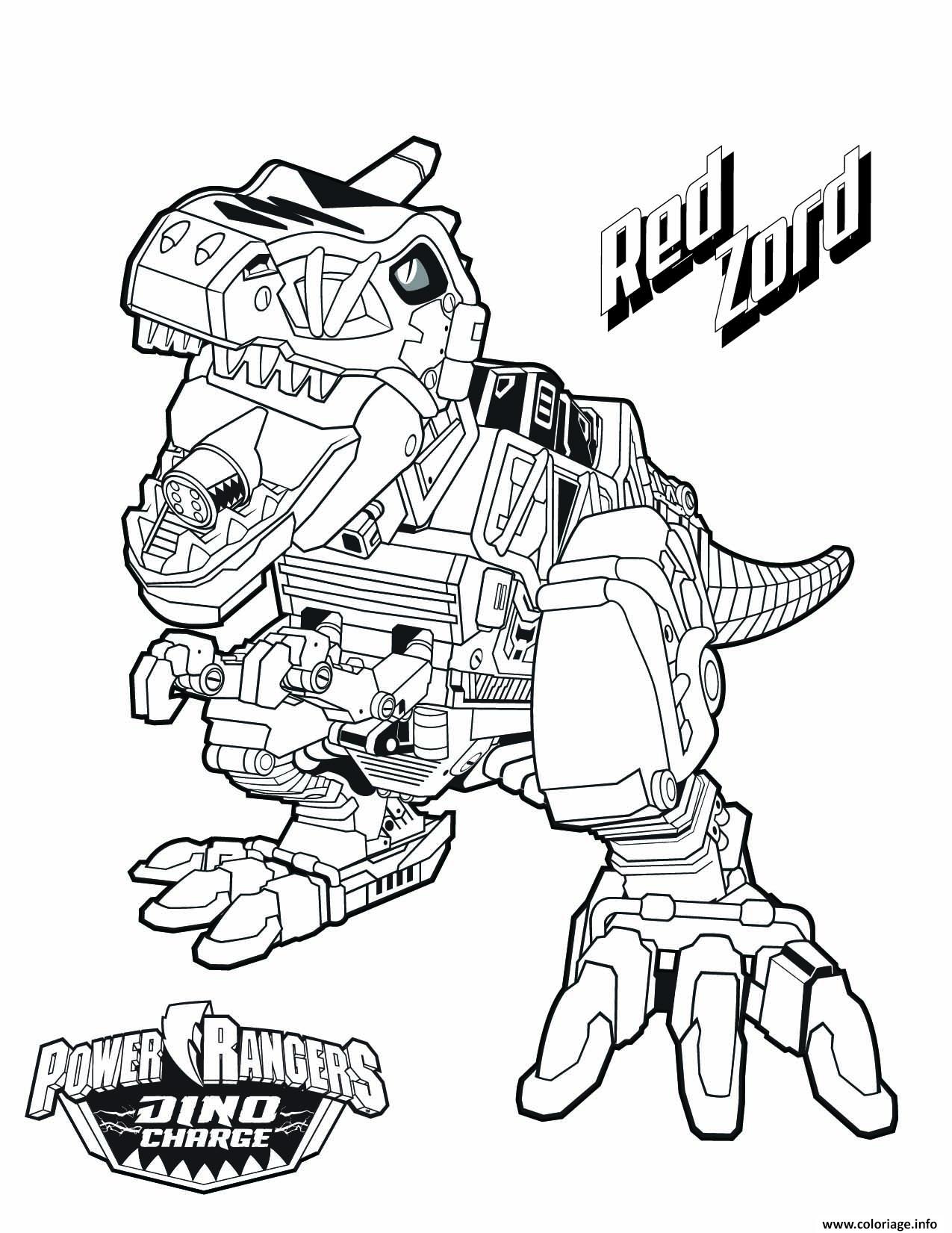 Coloriage power rangers dino charge red zord - JeColorie.com