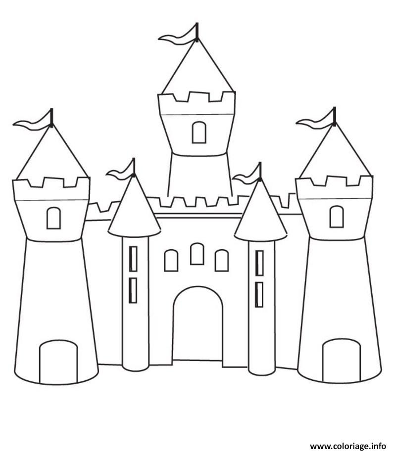 Coloriage chateau maternelle simple enfant - JeColorie.com