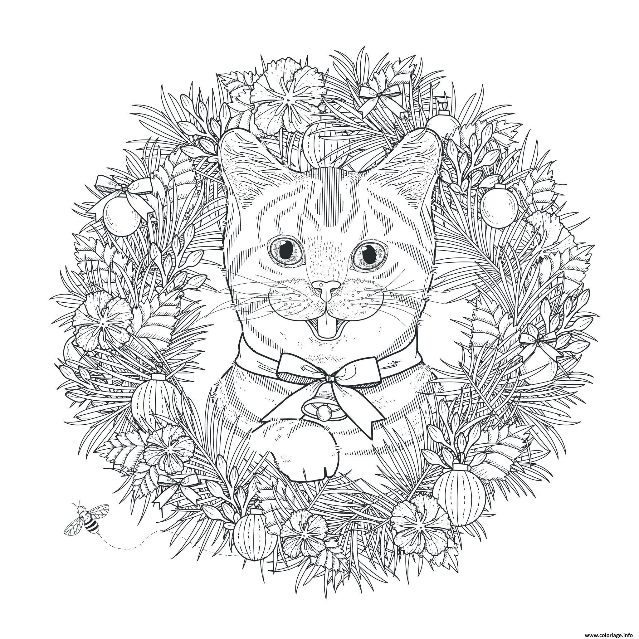 Coloriage mandala noel chat adulte  JeColorie.com