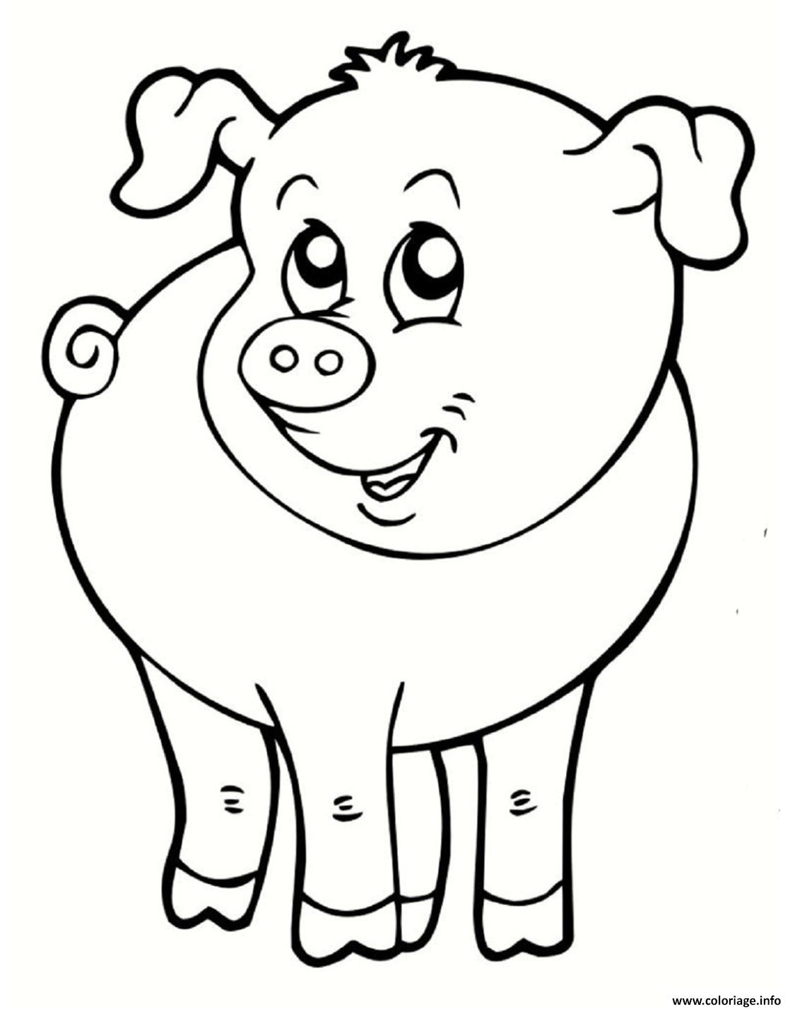 Coloriage Cochon Souriant Animal De La Ferme dessin