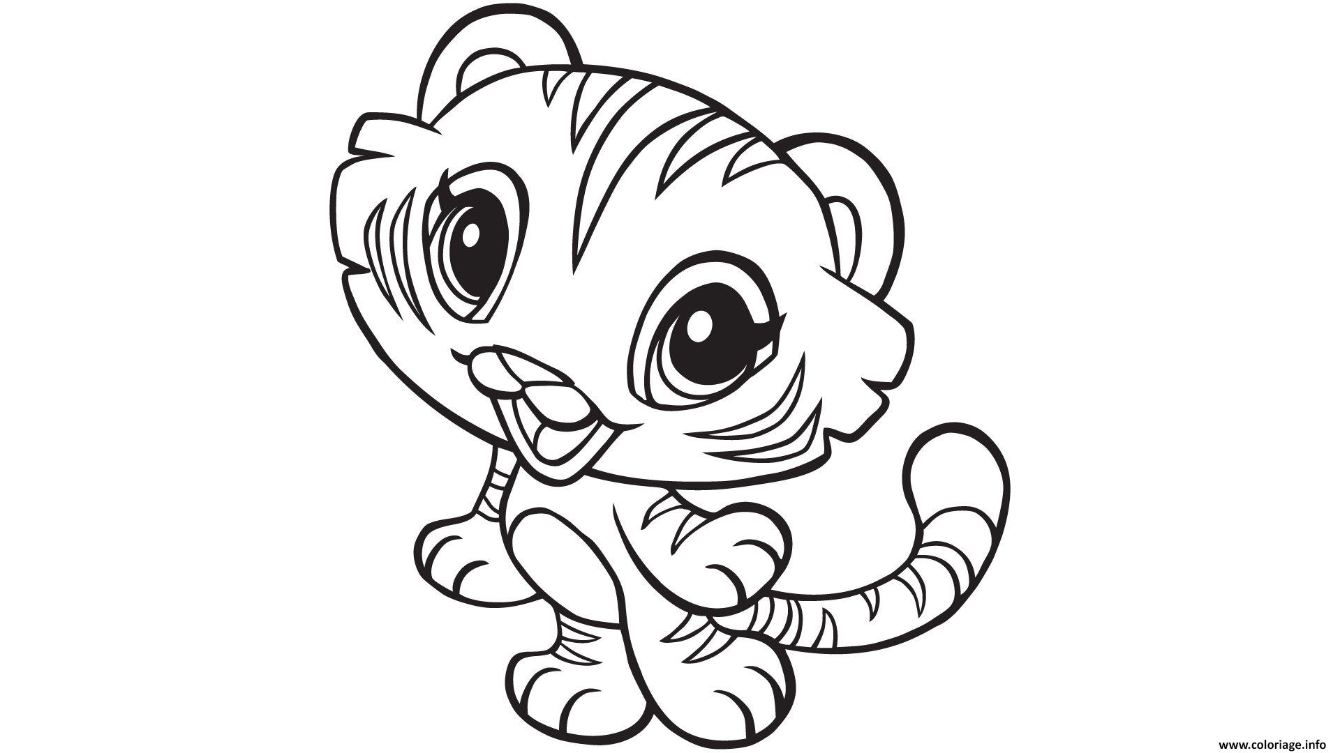 Coloriage kawaii animaux tigre  JeColorie.com