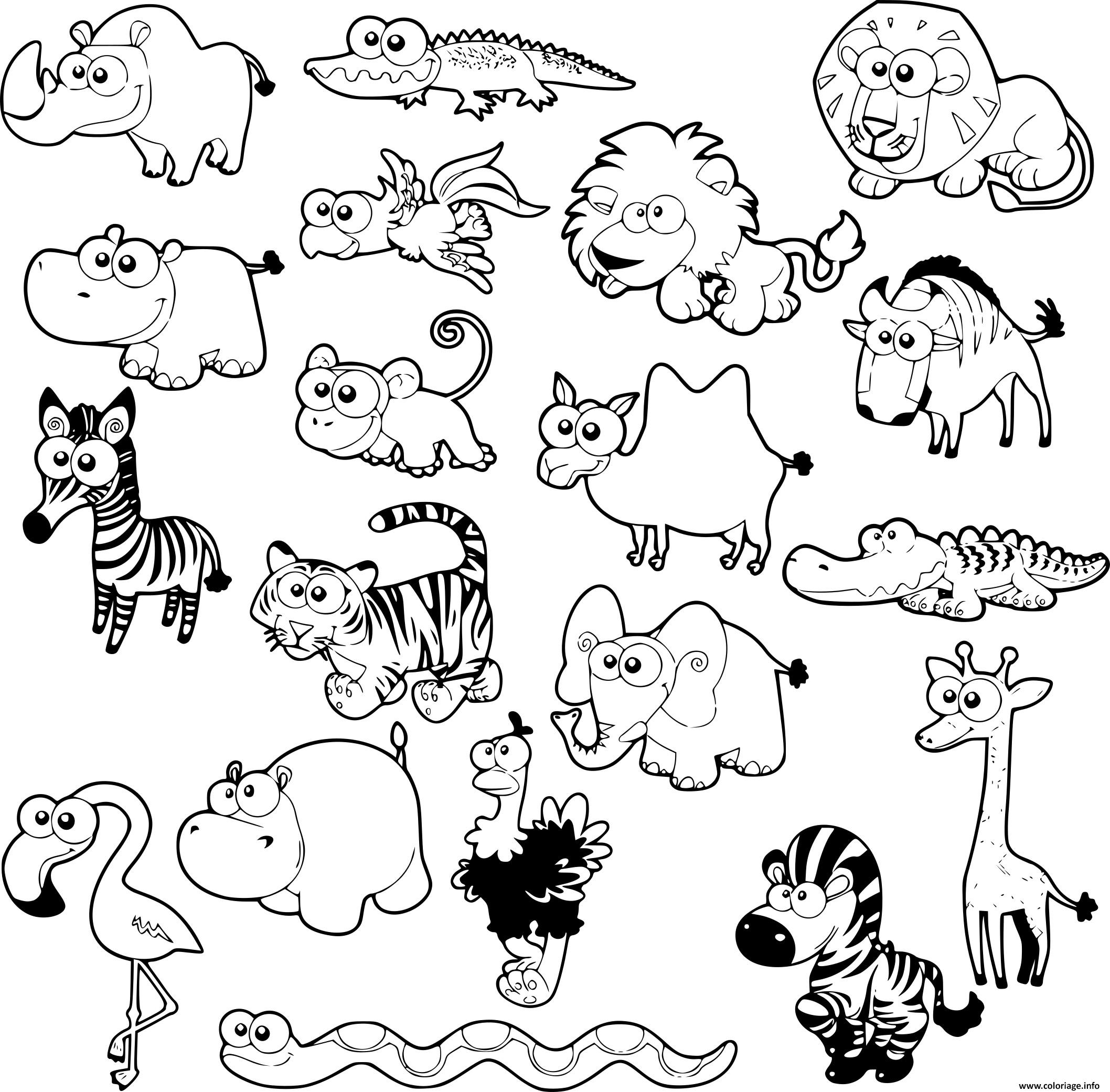 Coloriage kawaii animaux de la savane  JeColorie.com