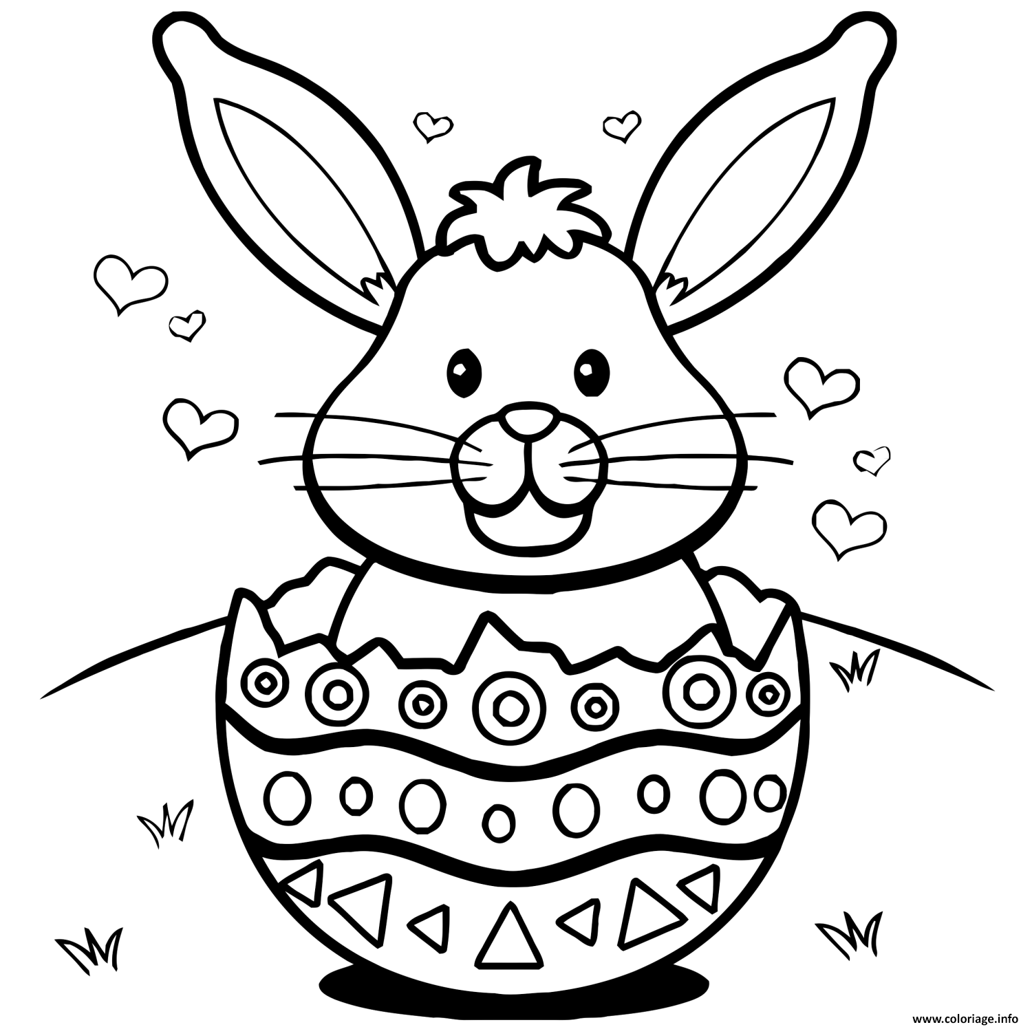 lapin de paques oeufs coeurs coloriage