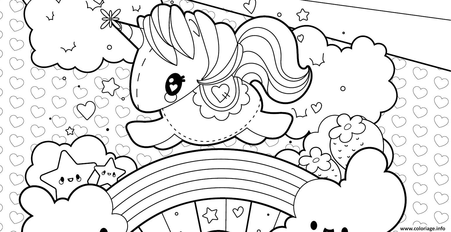Coloriage Licorne Arc En Ciel Kawaii Etoiles Happy Unicorn