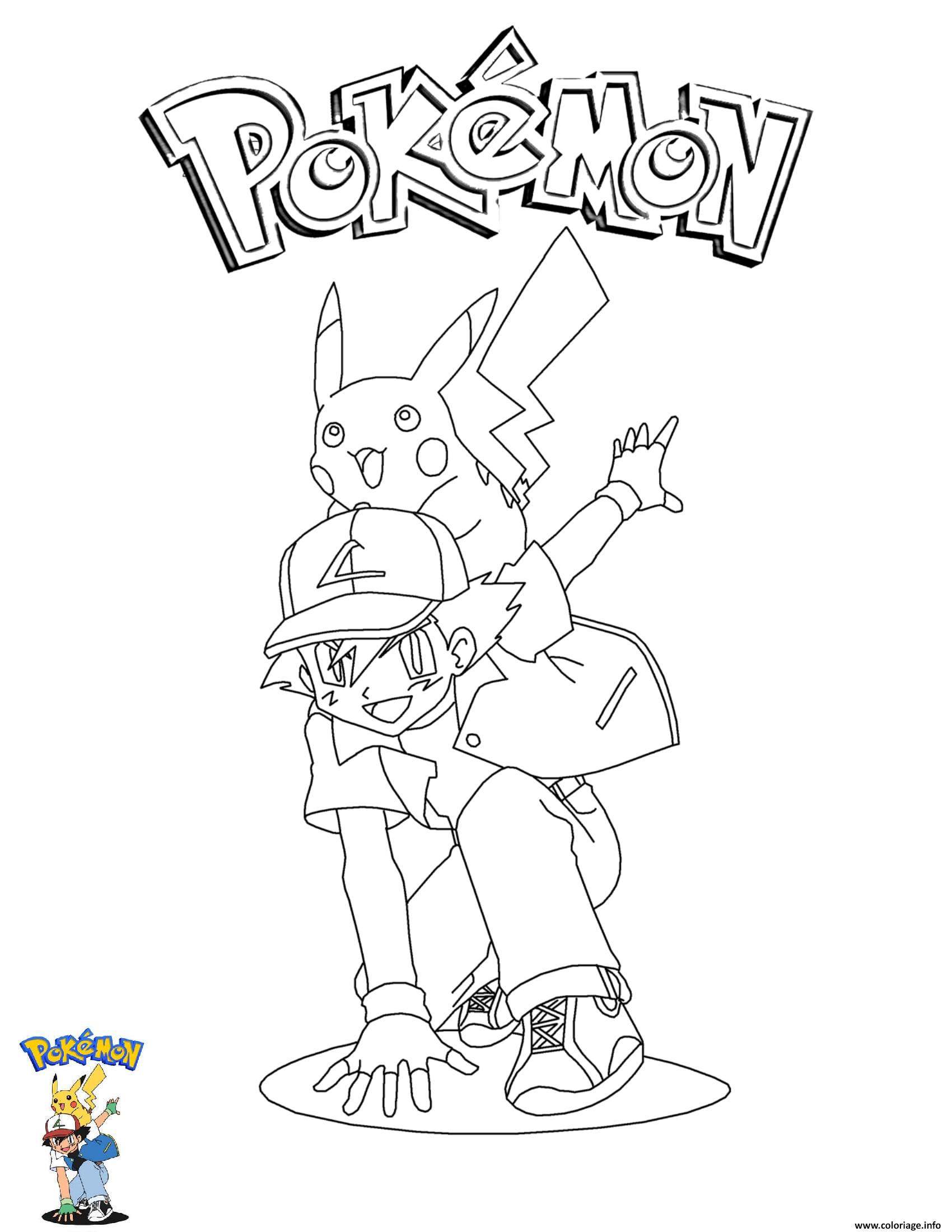 Coloriage Ash and Pikachu Pokemon