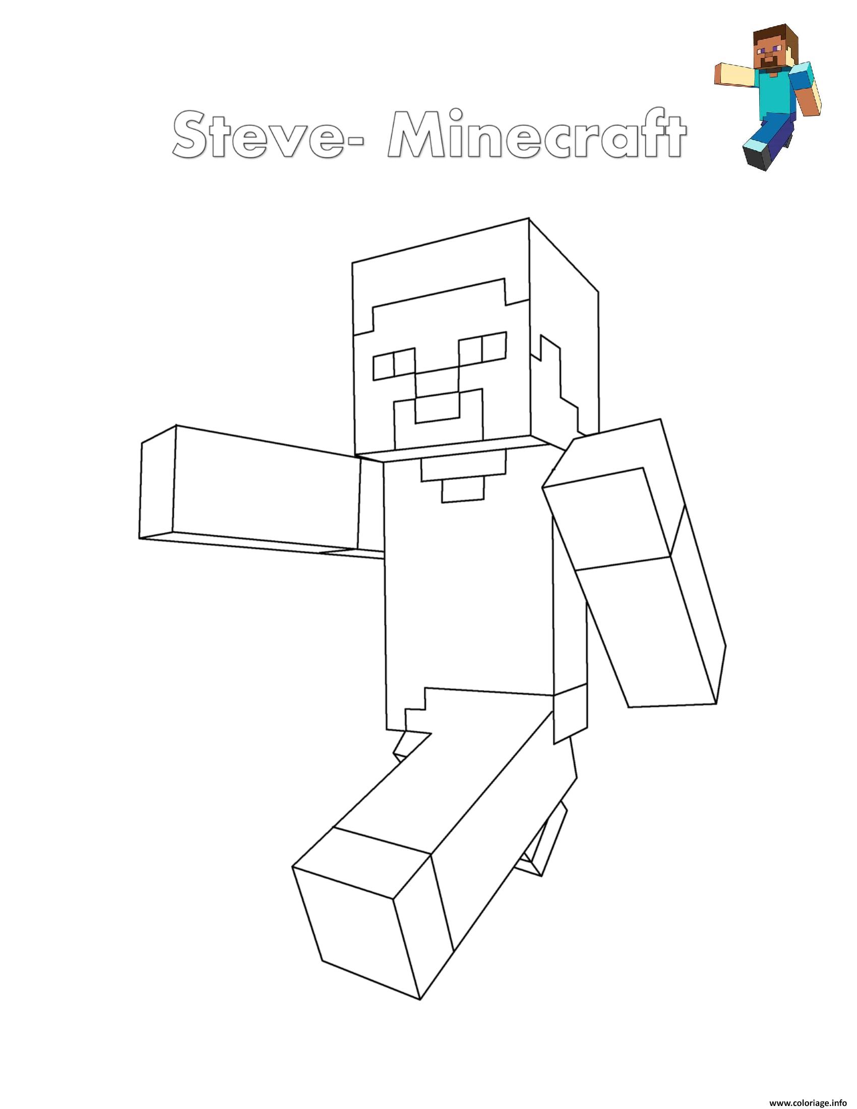 Coloriage Minecraft Steve entrain de courir - JeColorie.com