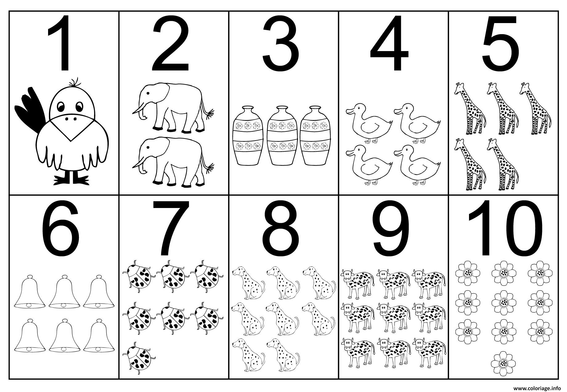 chiffre 0 a 10 chiffre et formes maternelle coloriage dessin