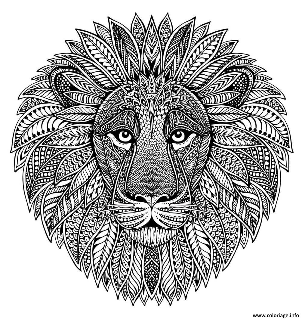 Coloriage mandala animaux adulte tete de lion - JeColorie.com