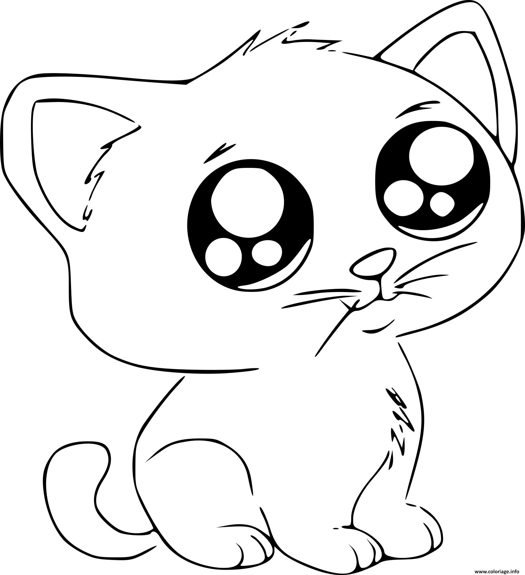 Coloriage chat vraiment mignon kawaii  JeColorie.com