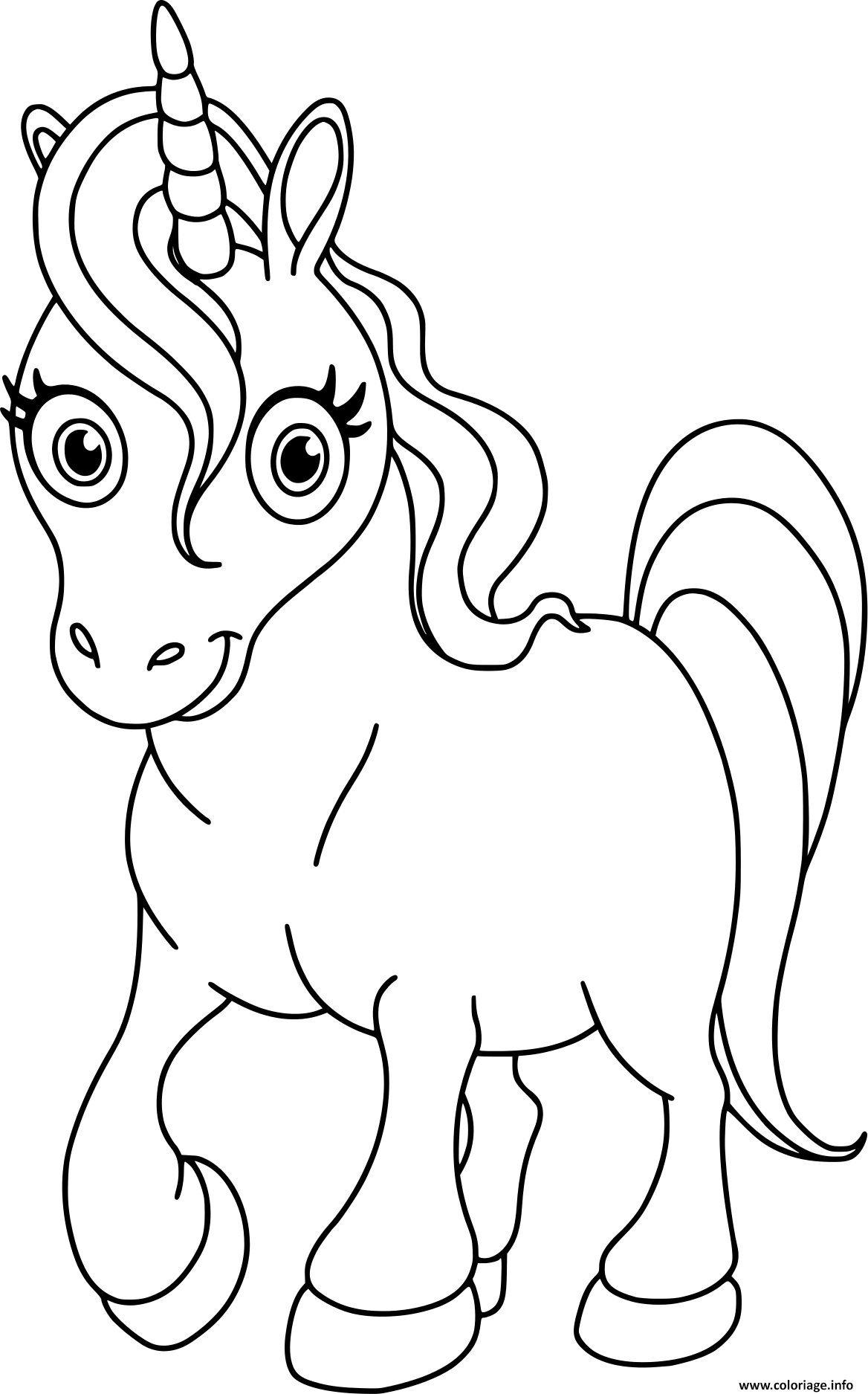 Coloriage licorne kawaii princesse facile  JeColorie.com