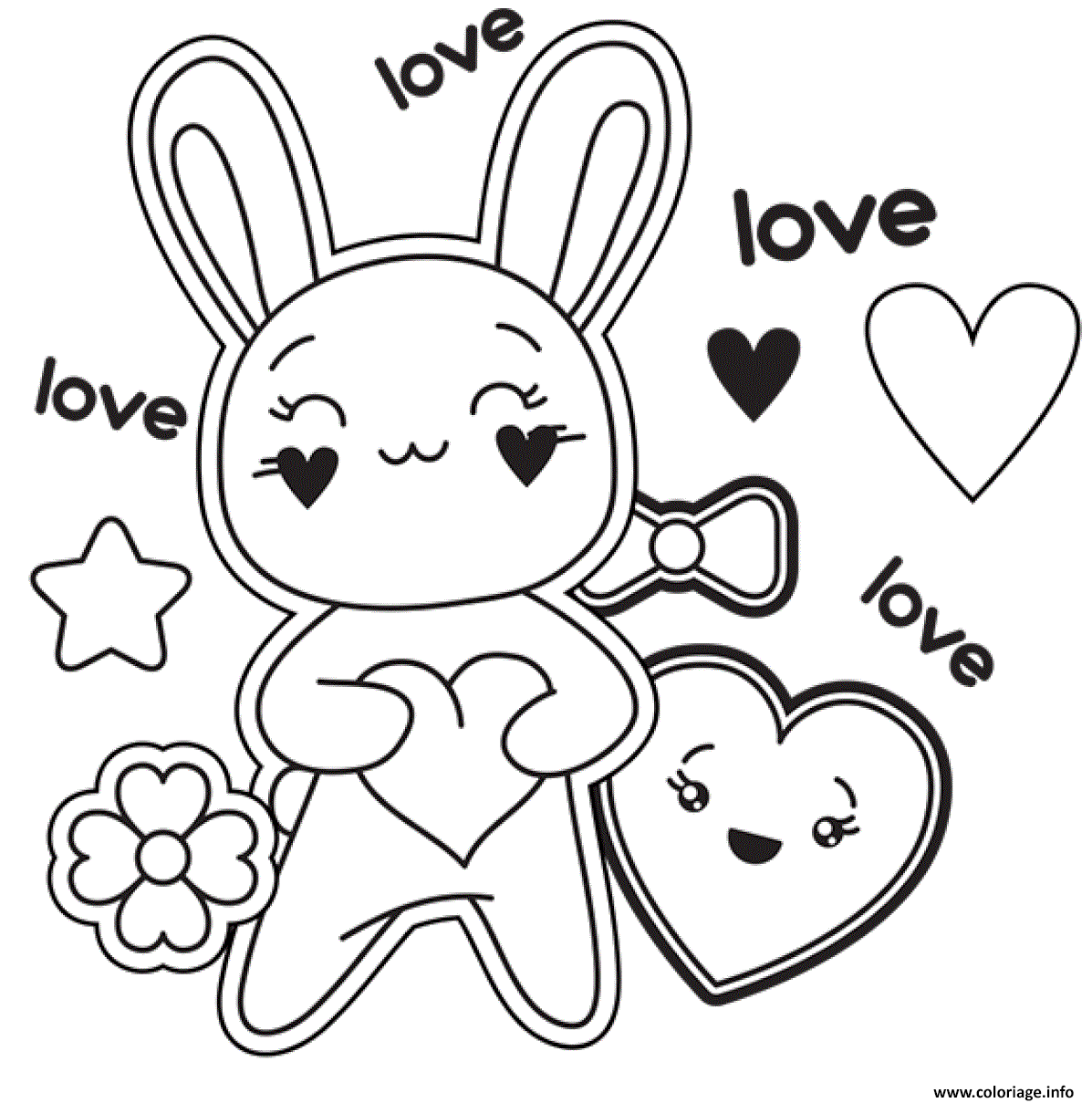 Coloriage lapin amoureux avec des coeurs  JeColorie.com