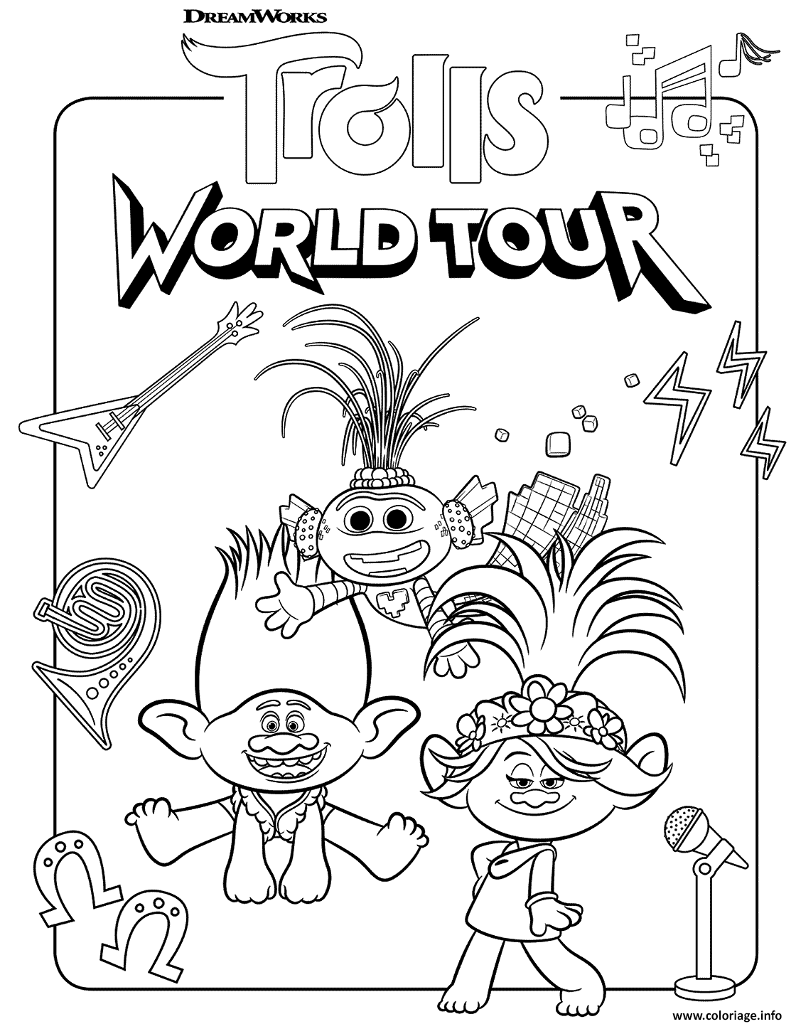Coloriage Super Trolls World Tour JeColorie