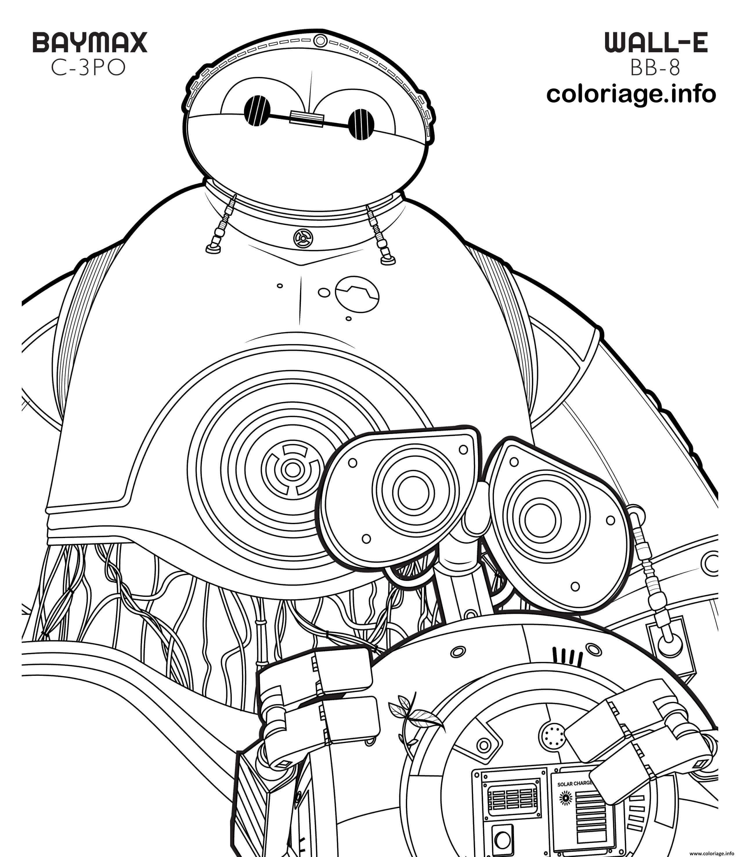 Coloriage bb 8 wall e and c 3po baymax disney star wars Dessin à Imprimer Dessin bb 8 wall e and c 3po baymax disney star wars Coloriage Gratuit à Imprimer