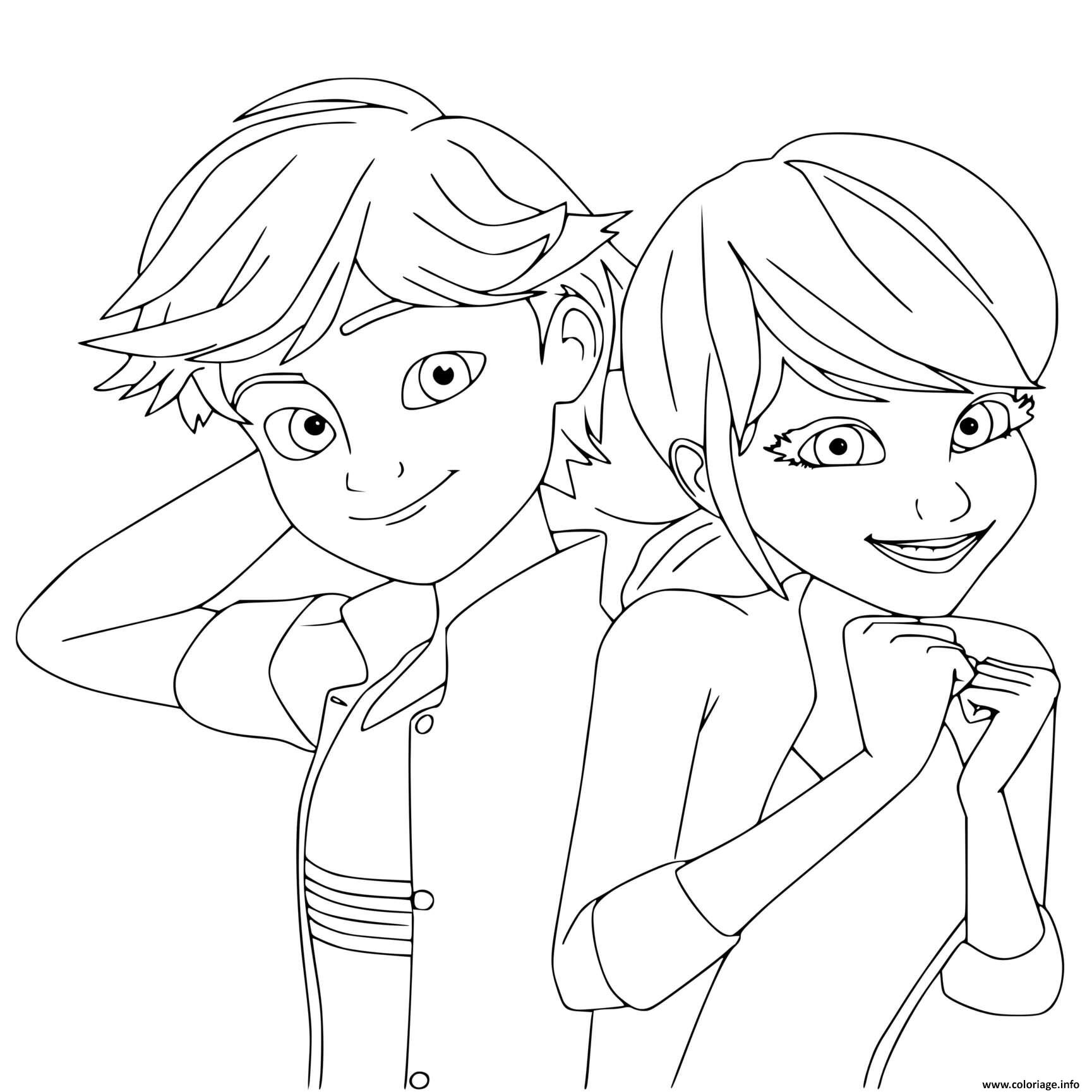 Coloriage Marinette Dupain Cheng Et Adrien Agreste Dessin Ladybug