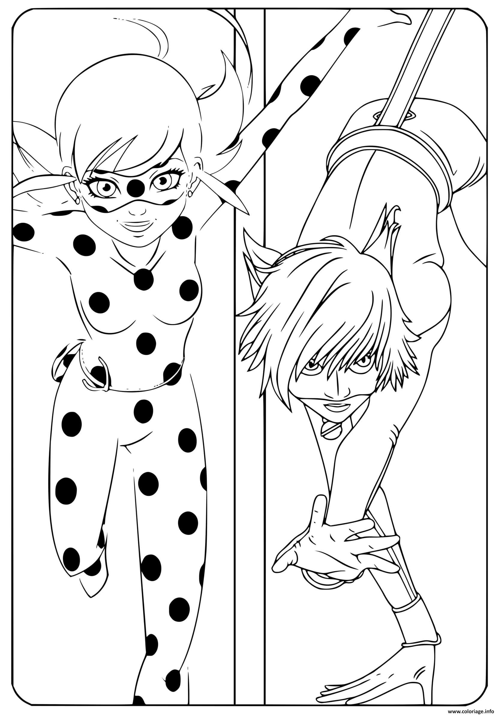 Coloriage Marinette Ladybug Et Adrien Chat Noir JeColorie