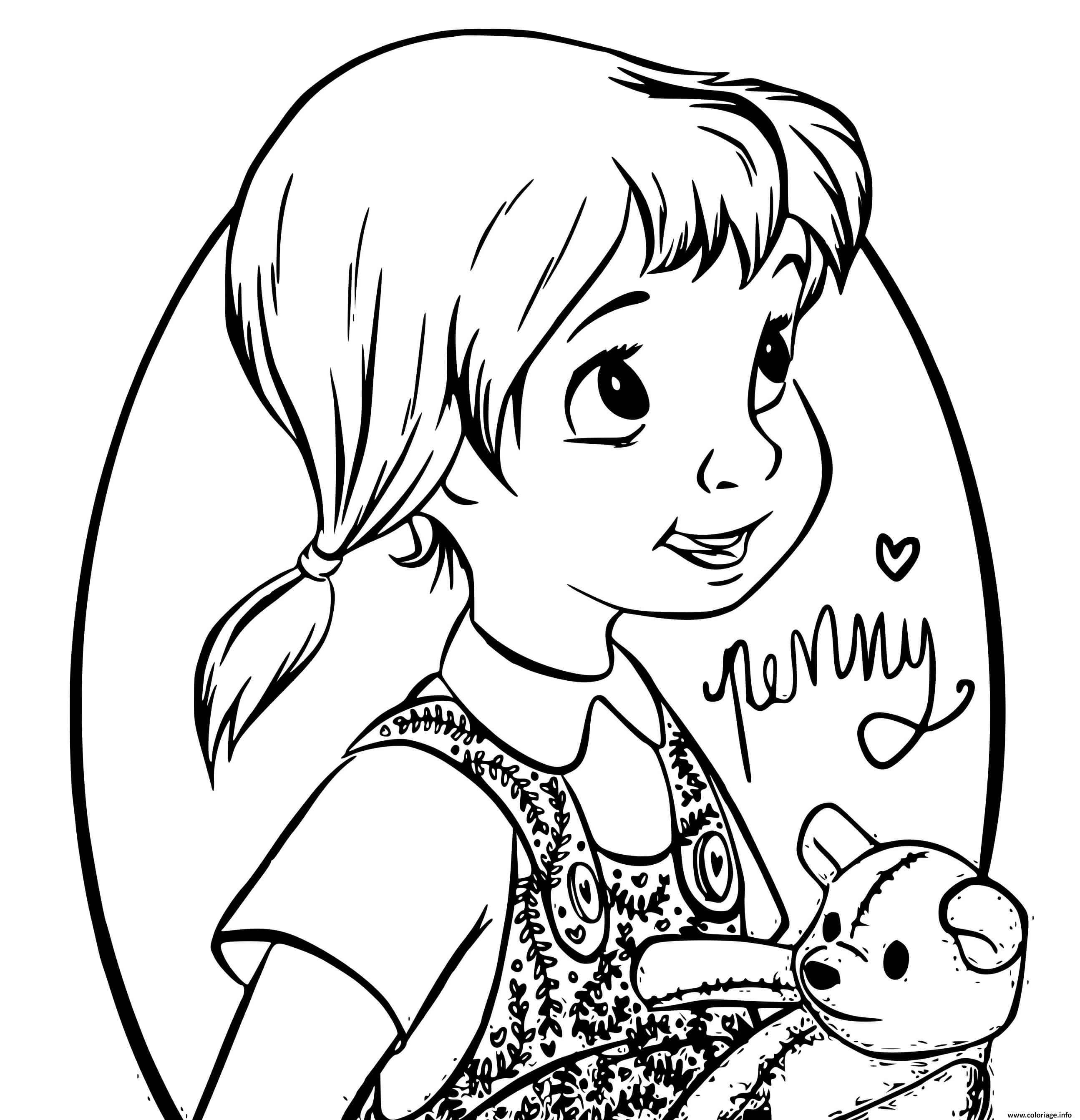 Coloriage petite fille penny et son nounours  JeColorie.com