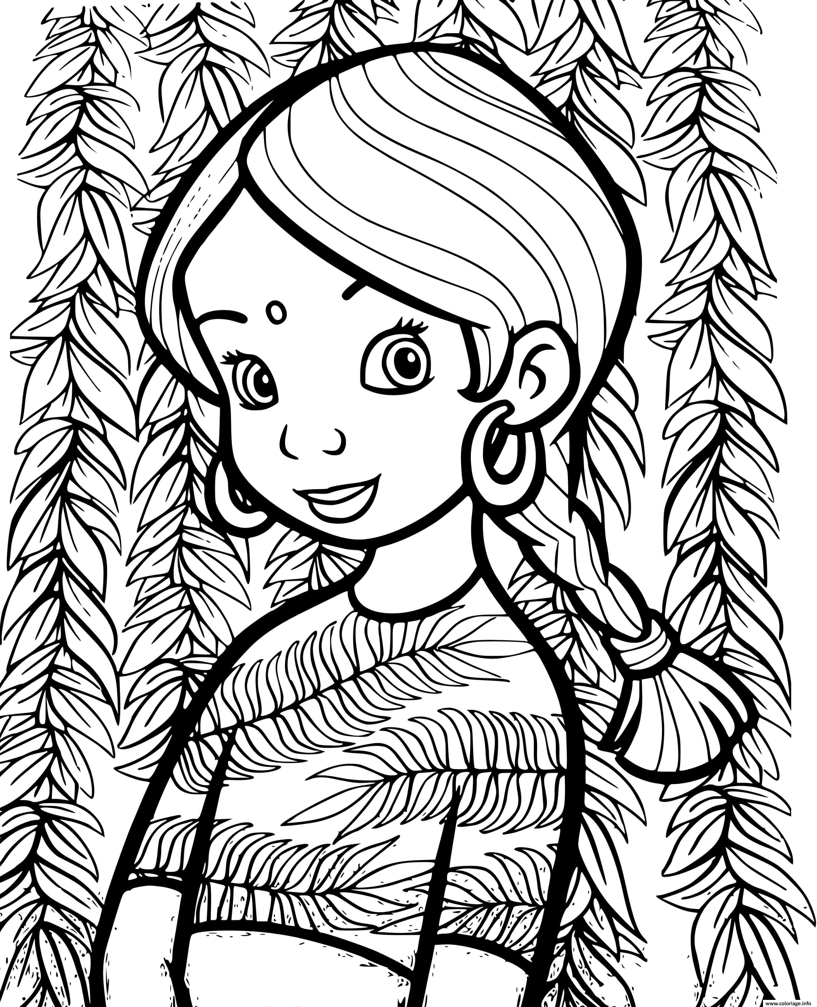 Coloriage jolie fille indienne avec une belle robe Dessin à Imprimer Dessin jolie fille indienne avec une belle robe Coloriage Gratuit à Imprimer