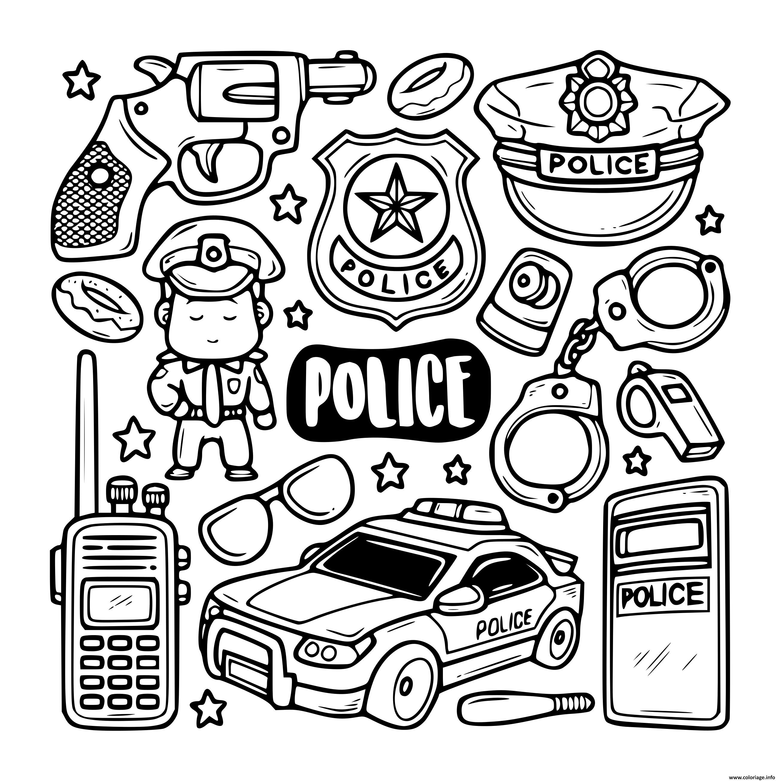 Coloriage icones de police  JeColorie.com