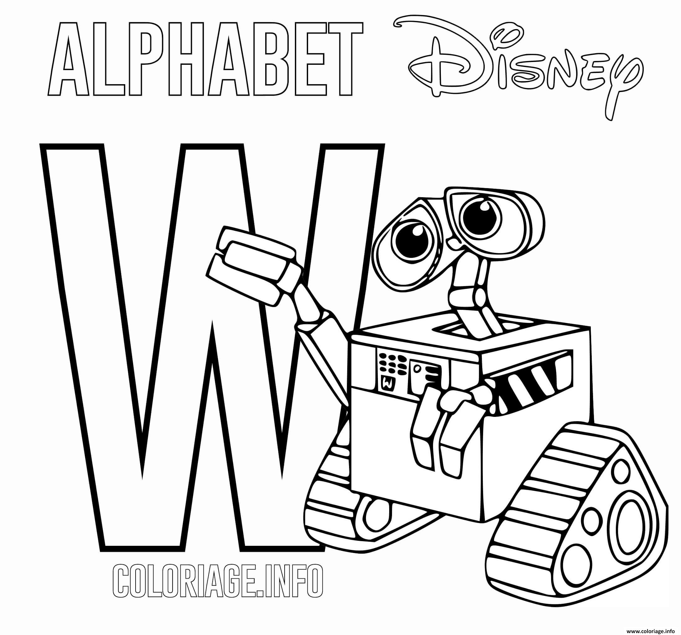Coloriage Lettre W Wall E Alphabet Disney Jecolorie Com