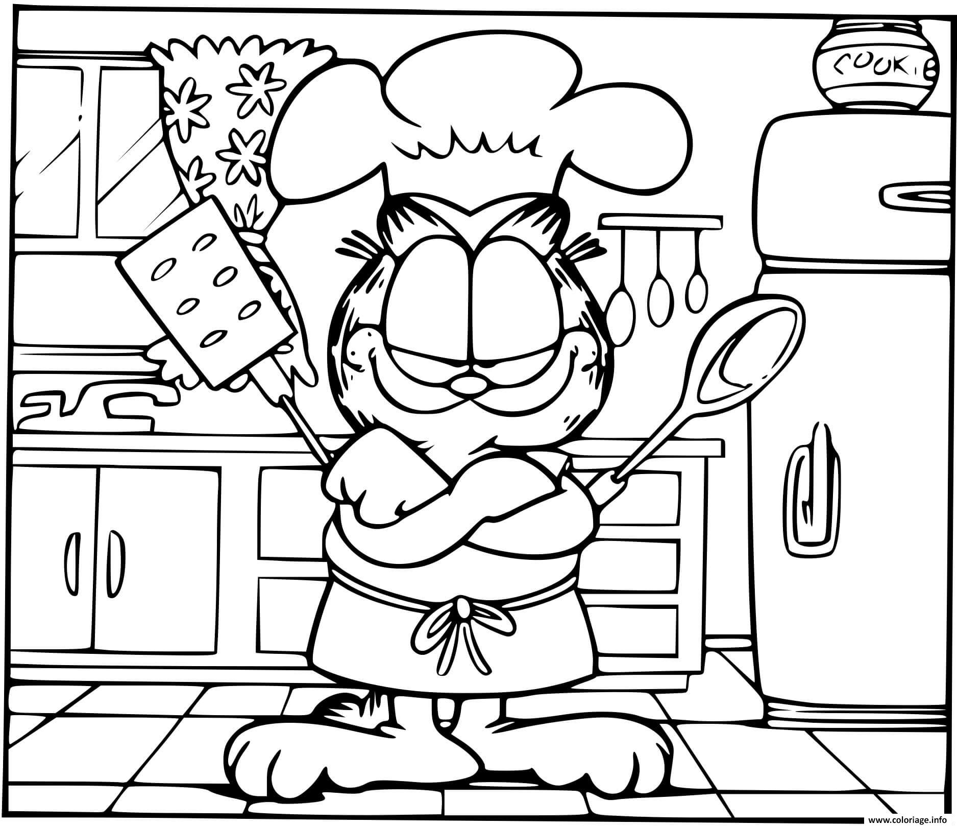 Coloriage Garfield Fait La Cuisine Dessin Garfield à imprimer