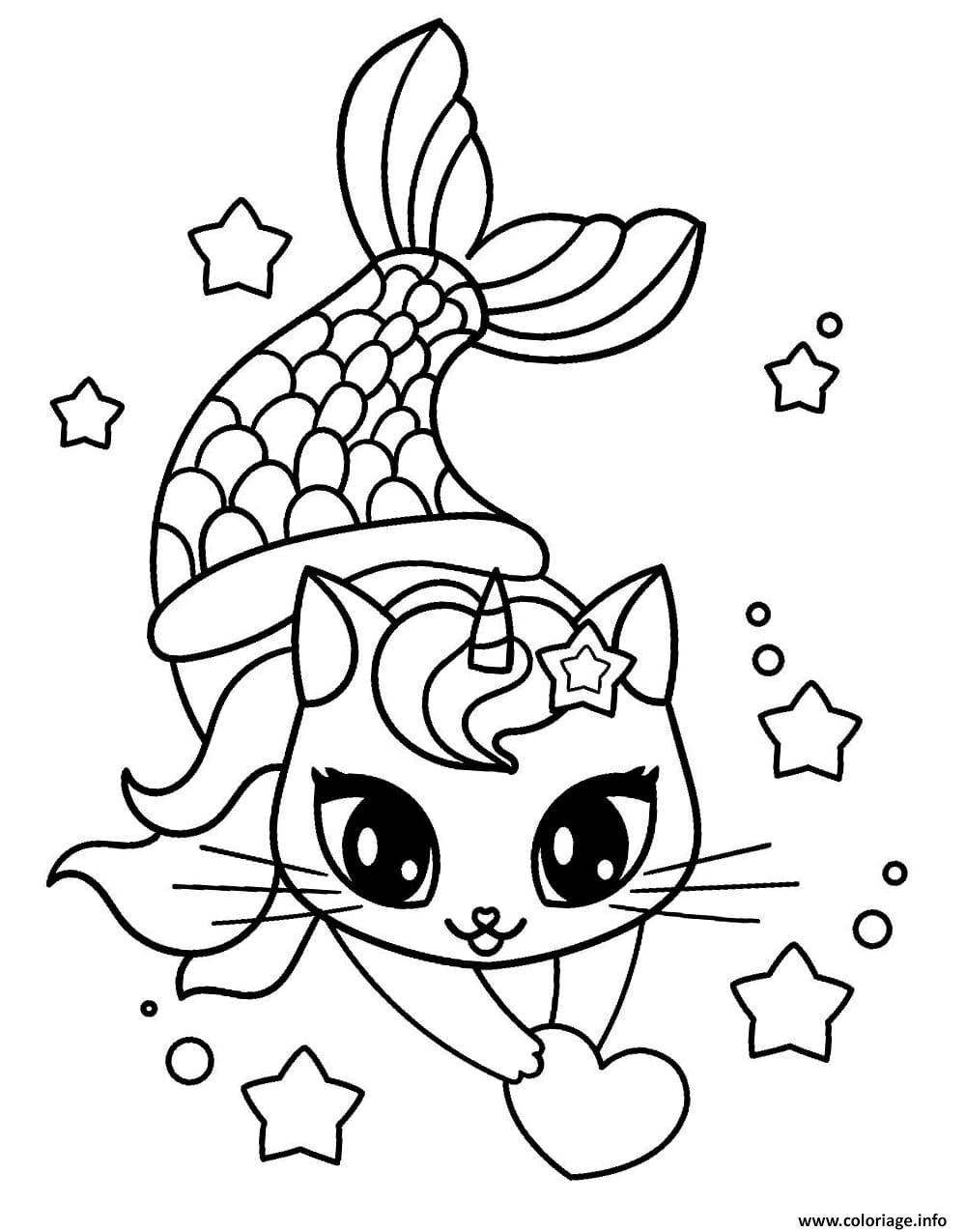Coloriage Chat Licorne Sirene JeColorie