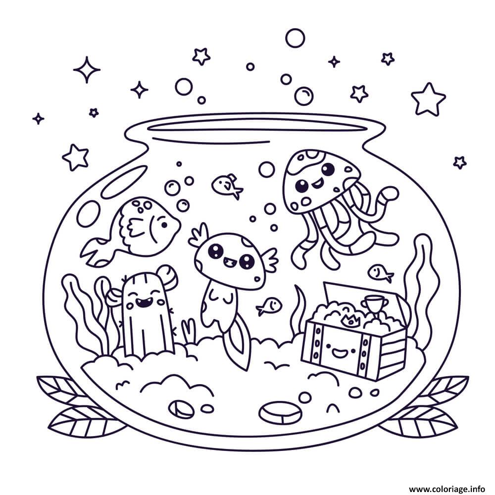 Coloriage Kawaii Poissons Animaux Marins Jecolorie