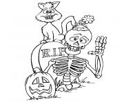 Coloriage halloween squelette et tete de mort dessin