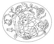 Coloriage mandala fleur et feuilles pour adulte dessin