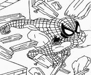 spiderman brise les débris en bois  dessin à colorier